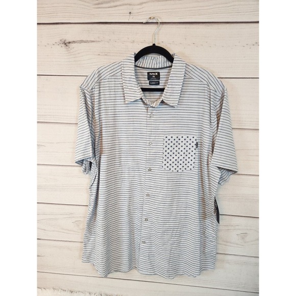 NWT Hurley Men's Stripes Short Sleeve Classic‎ Fit Button Down Shirt Size XXL - Picture 1 of 7
